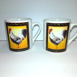 Set of 2 Bay Island Rooster Mugs Vintage Cottage Farmhouse 11 Oz Rustic 3.75"